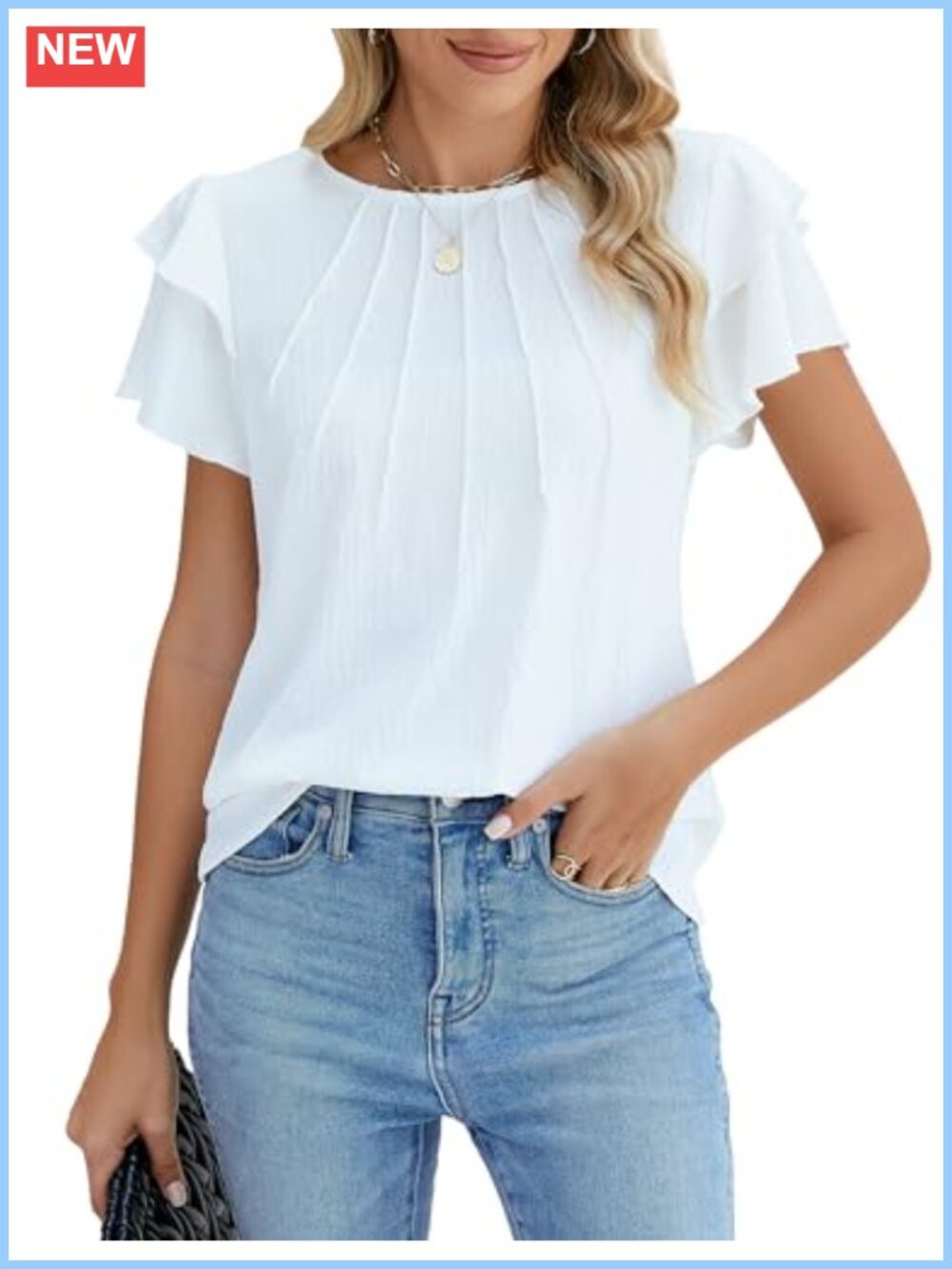 Blooming Jelly Womens V Neck Ruffle Short Sleeve Pleated Dressy Blouse